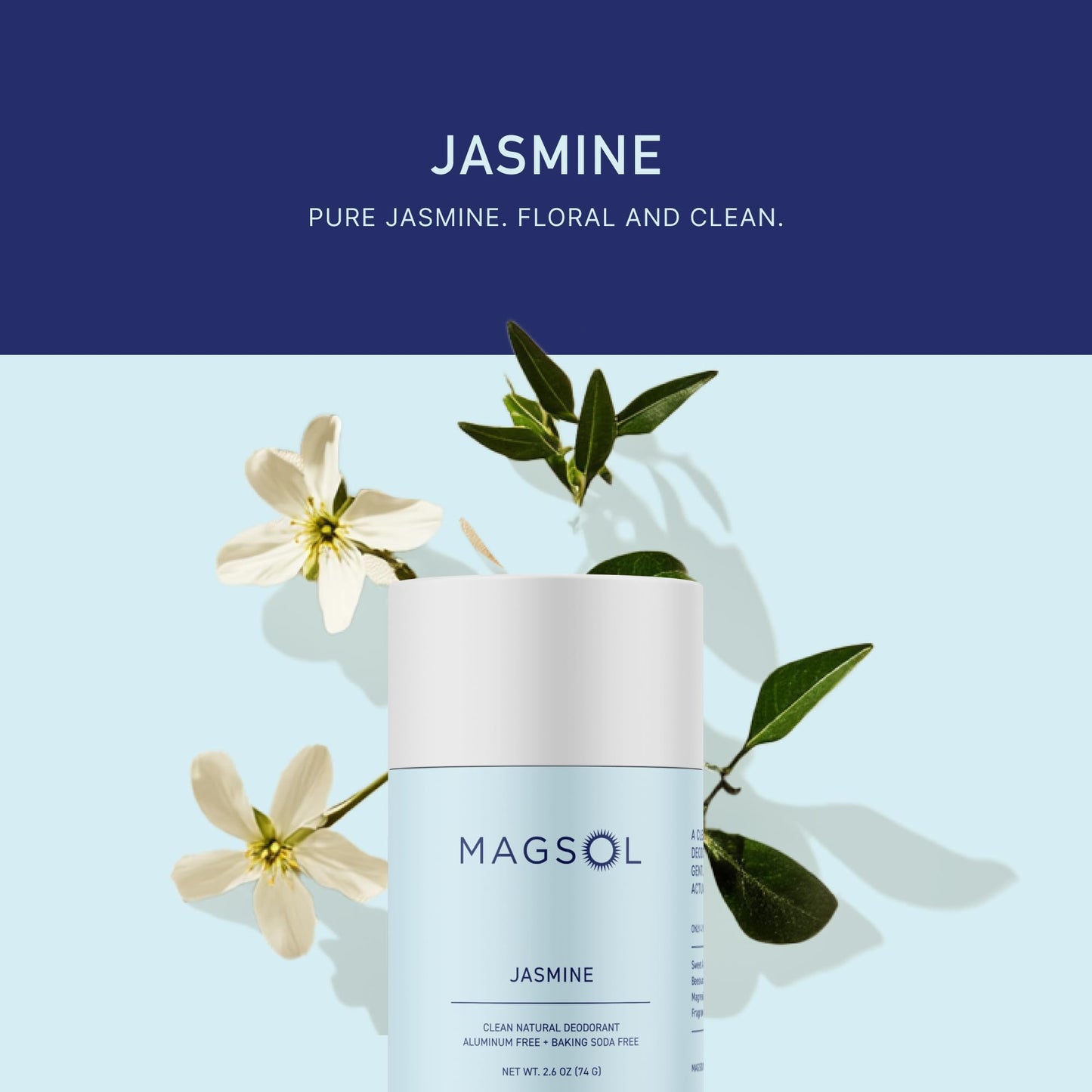 MAGSOL Aluminum Free Deodorant for Women, Premium Natural Deodorant - 4 Total Ingredients, 2 Pack (Jasmine)