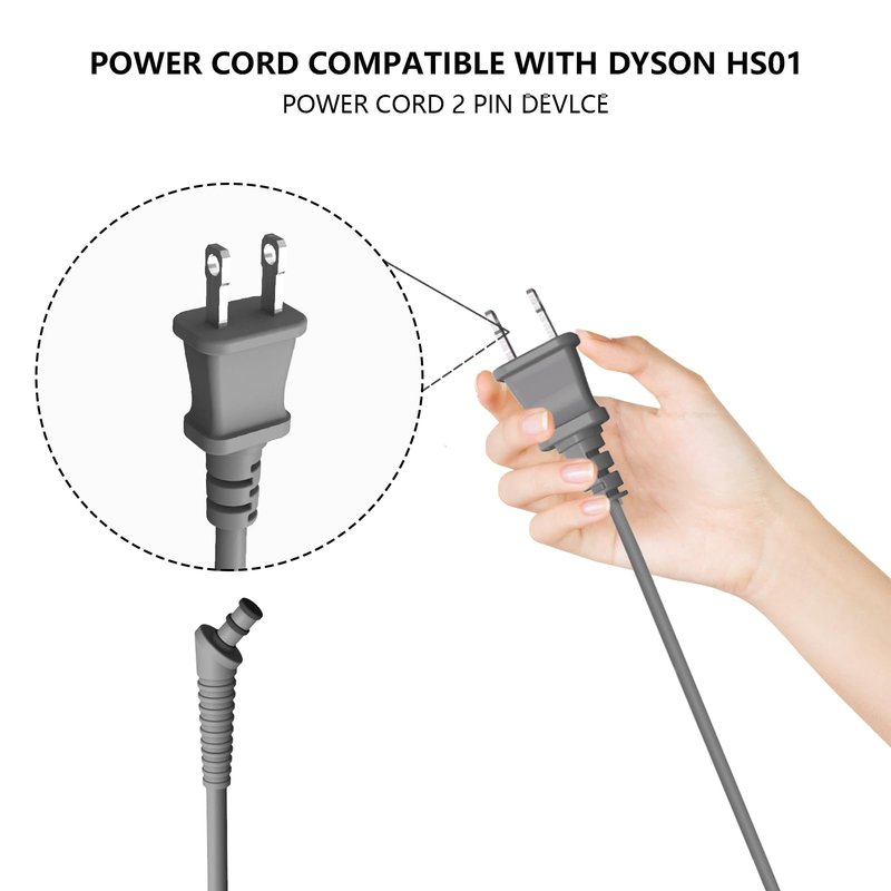 QJH-17 Replacement Curly Hair Rod Power Cord for Dyson HS01 Airwrap Hair Styler - AC Charger Cable, 106" Curling Iron Cable