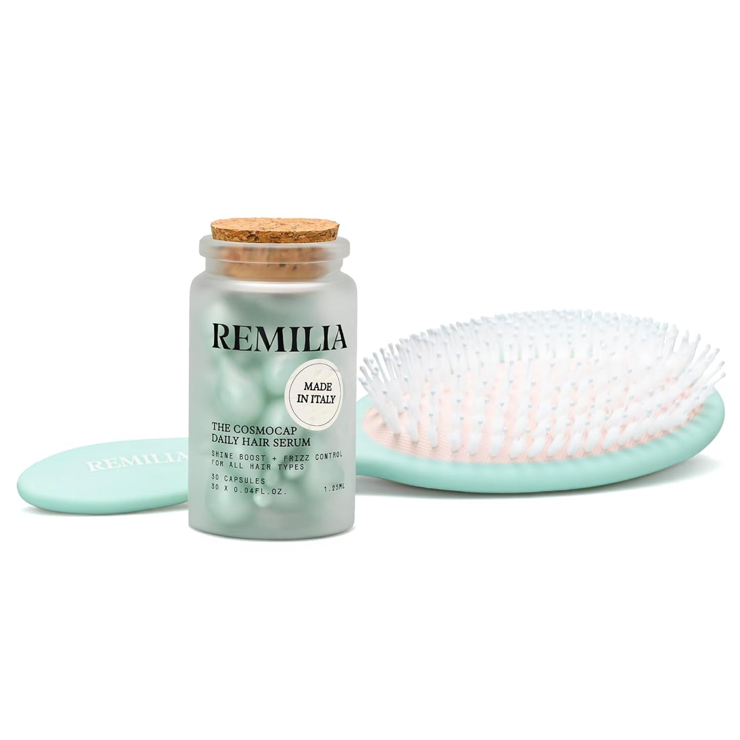 Remilia Hair Serum Capsules - Amino Acid-Enriched Formula for All Hair Types | Vegan Detangling Brush Included