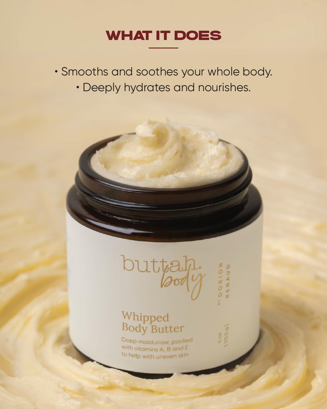 Buttah Skin Whipped Body Butter - All-Natural Moisturizer for Melanin-Rich Skin | 4oz Jar
