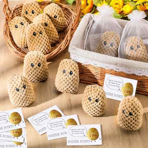 12 Sets Knitted Potato Gifts Christmas Mini Potato Crochet Gifts with Positive Cards Bags Encouragement Support Supplies for Xmas Coworker Employee Team Birthday Party Decor (Classic)