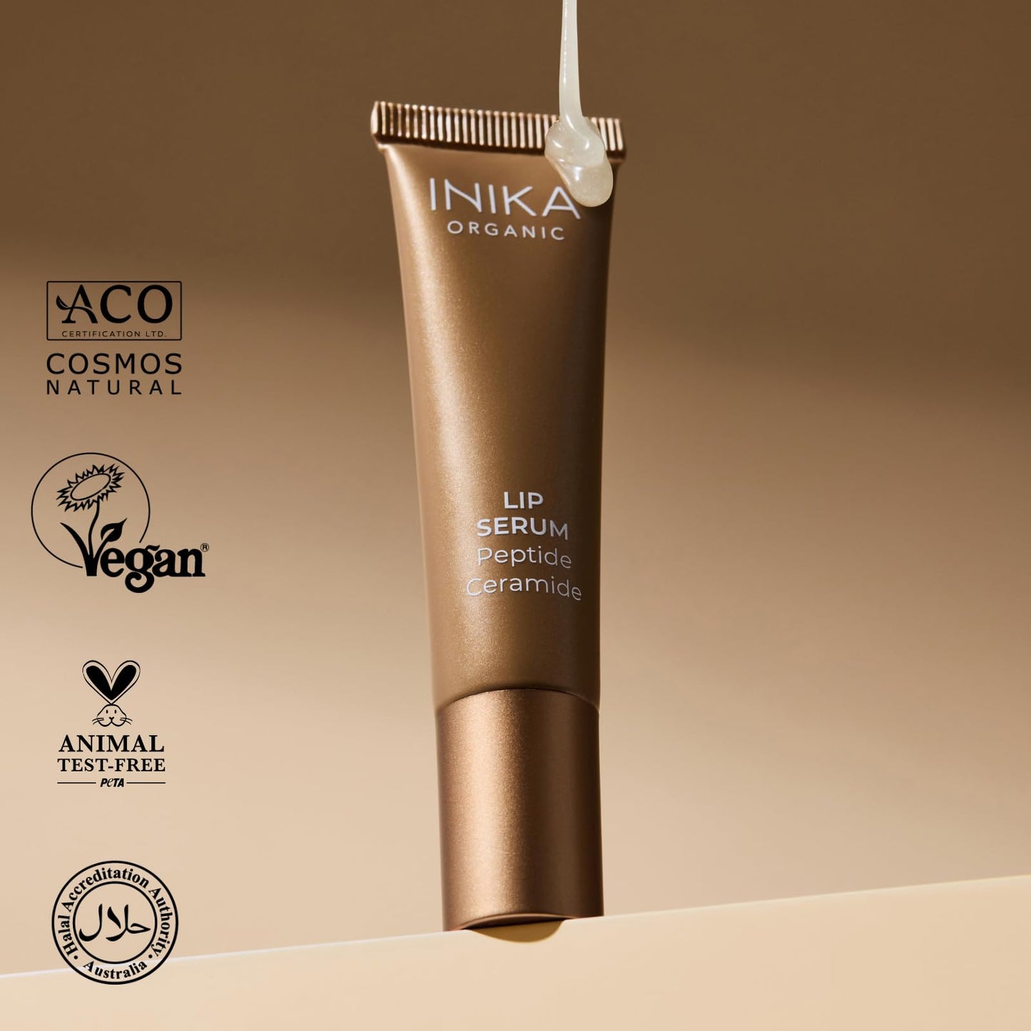 INIKA Organic Lip Serum | Ceramide + Peptide Infused, Glossy Clear Finish, Plumps, Softens, Smooths, Hydrates + Repairs. Natural & Vegan (Clear)