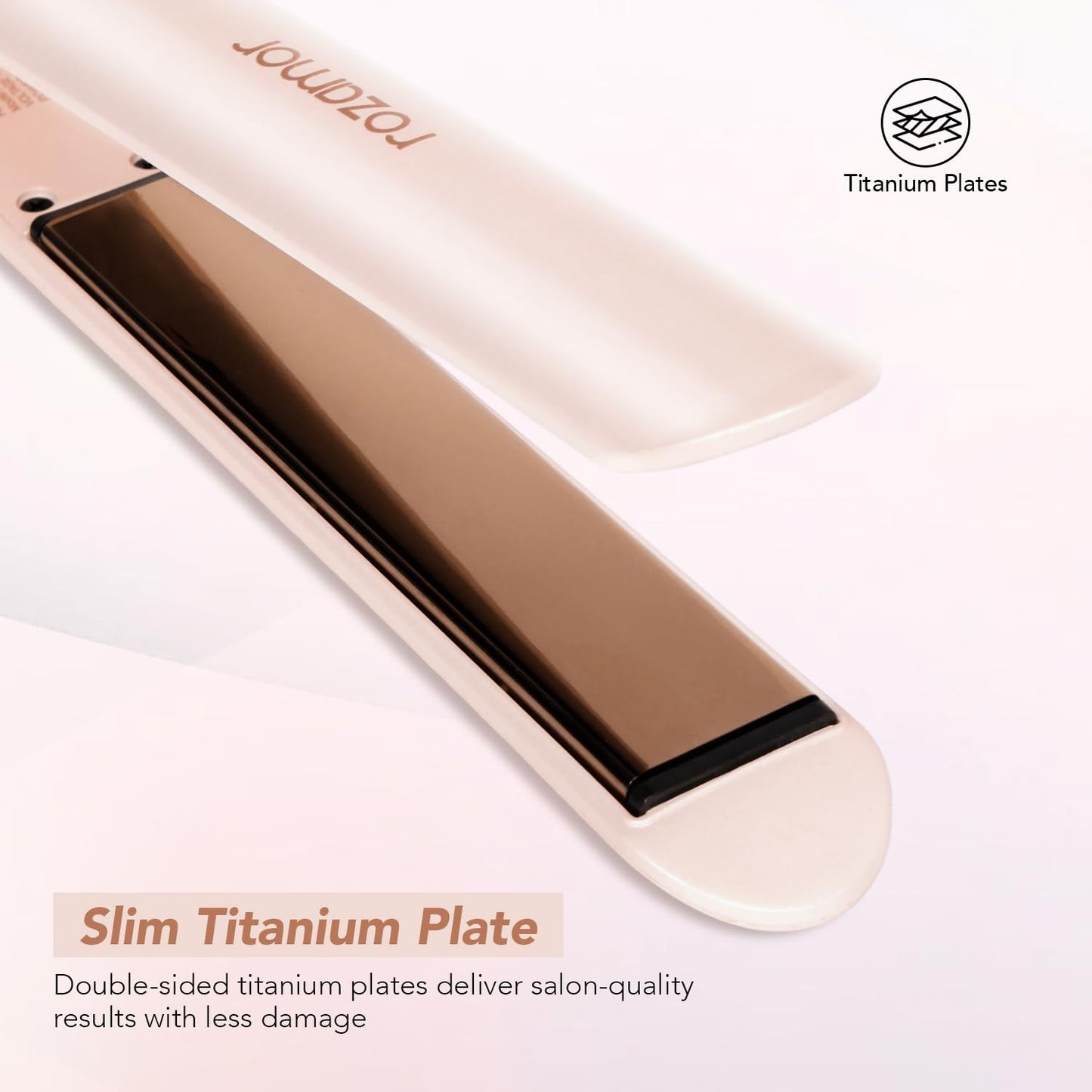 Rozamor Titanium Hair Straightener, 1 Inch Flat Iron for Straightening & Curling, LCD Temp Control, Fast Heating Anti-Scald, Salon Results, Dual Voltage, Pink