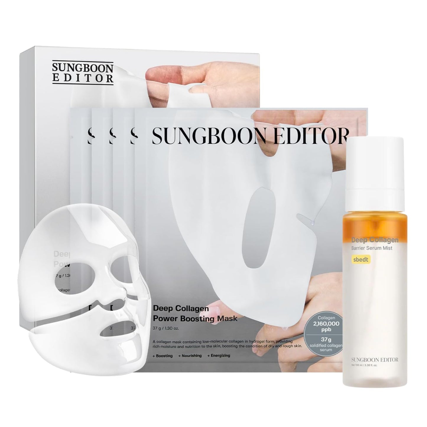 Wrinkle Free Mist DUO: Deep Collagen Power Boosting Mask Sheets (4ea) & Deep Collagen Barrier Serum Mist, Hydrating Gift Set for Women & Moms, Korean Skincare