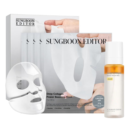 Wrinkle Free Mist DUO: Deep Collagen Power Boosting Mask Sheets (4ea) & Deep Collagen Barrier Serum Mist, Hydrating Gift Set for Women & Moms, Korean Skincare