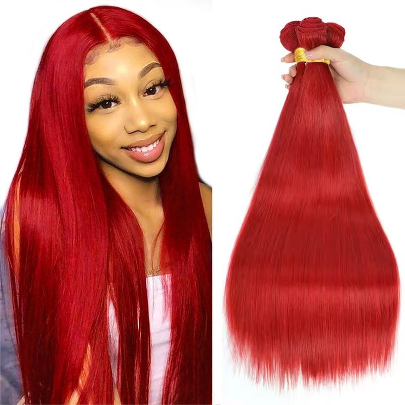 Human Hair Extensions - Burgundy Straight Bundles | 20-Inch Unprocessed Brazilian Virgin Hair, 3-Pack