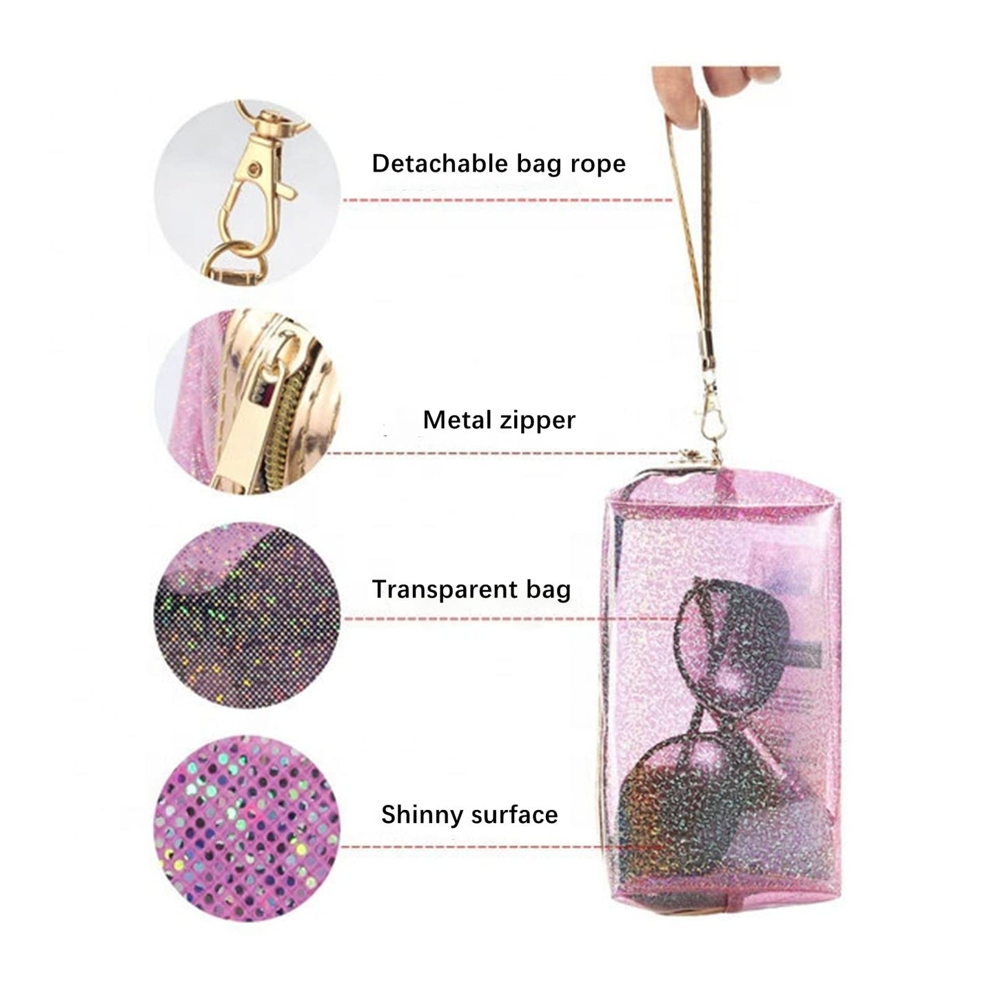 Lyellfe 8 Pack Waterproof Cosmetic Bags, PVC Glitter Iridescent Makeup Bags With Handle Zipper, Portable Holographic Gift Bags in Bulk, Small Toiletry Pouch Purse for Medicine, Travel, Woman
