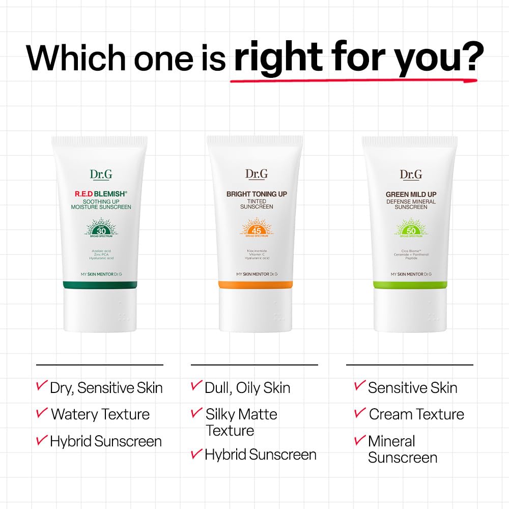 Dr. G Green Mild Up Defense Mineral Sunscreen - SPF 50 Broad Spectrum Korean Sunscreen - Lightweight & Reef-Safe Mineral Formula - For Sensitive Skin - Non-Greasy - With Centella Asiatica - 1.69 fl oz