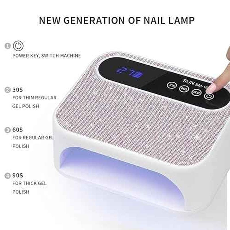 Cordless UV Nail Lamp, 268W Rechargeable UV Gel Nail Light, Sparkling Rhinestones Diamond UV Light, Professional Fast Curing Nail Dryer with 4 Timers Touch Control Auto Sensor for Salon & Home