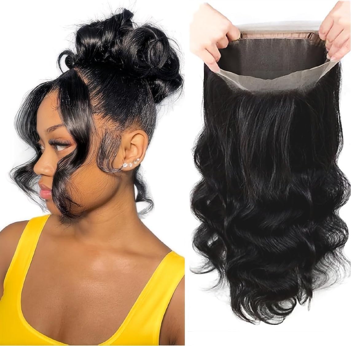 360 Lace Frontal HD Transparent Full Lace Closure Pre Plucked With Baby Hair Bleachable Knot Free Part Raw Virgin Human Hair Natural Color 12 Inch