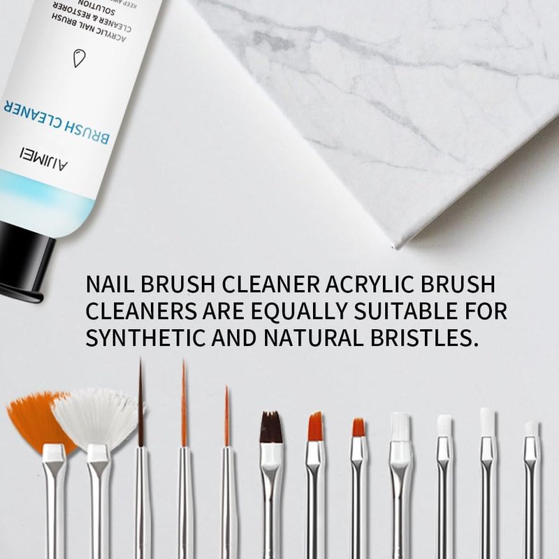 AIJIMEI Nail Brush Cleaner Restorer Nail Brush Cleaner Solution Clean Manicure Brushes Set A with Glass Cup & Cleaning Cotton Pads for Nail Art Gel Polish Painting Brushes 58ml