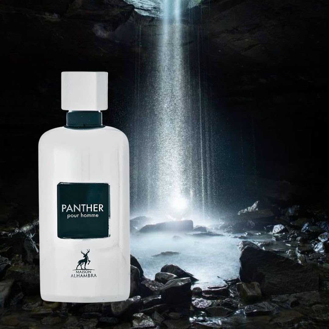 Maison Alhambra Panther Pour Homme Eau De Parfum Spray 100ML (3.4 OZ) Long Lasting Arabian Perfume For Men - Premium Perfume Men Fresh, Citrusy & Spicy Fragrance with Vanilla, Vetiver & Lavender Notes