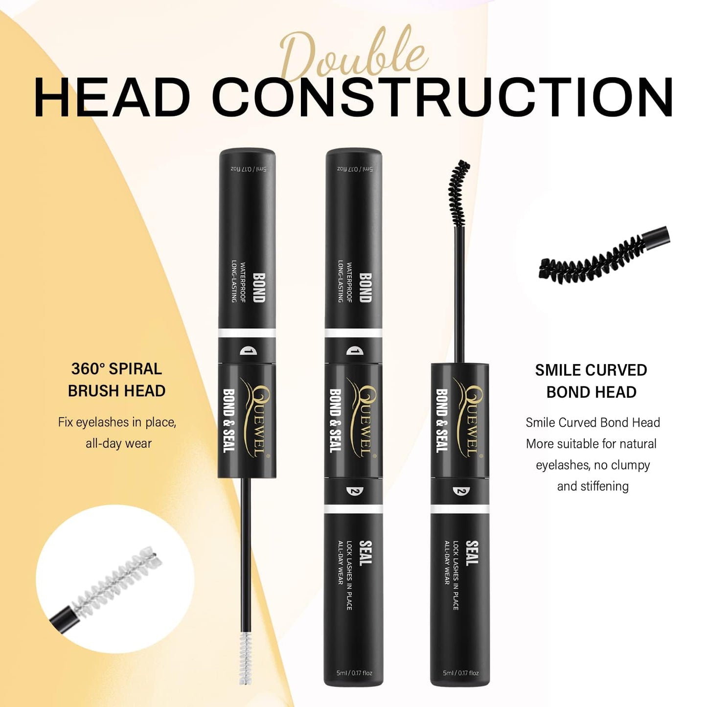 QUEWEL 12mL Cluster Eyelashes Bond Seal and Remover Kit, Eyelash Clusters Black Glue and DIY Eyelash Extensions Remover (bond seal remover)