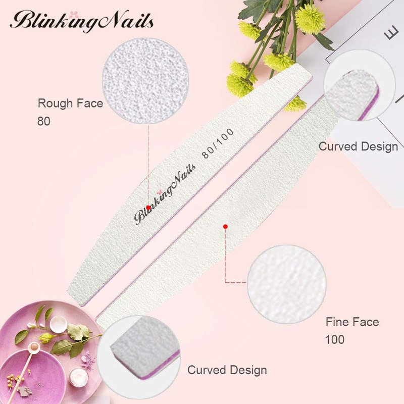 Abrasive Nail File Set - 80/100 Grit Professional Washable Acrylic Buffers | 10 Pcs Manicure Tools for Nail Art Care