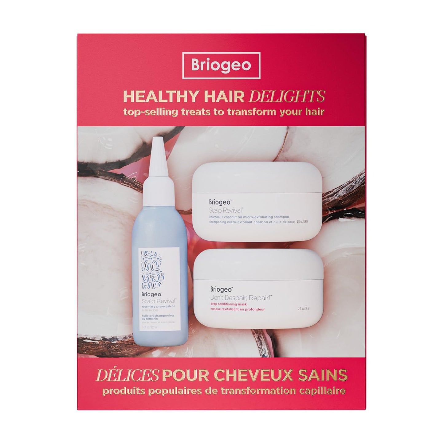 Briogeo Healthy Hair Delights Holiday Kit | Clean Hair Repair Gift Set for All Hair Types | Deep Conditioning Mask, Scalp Scrub & Rosemary Pre-Wash Oil | Vegan & Cruelty-Free