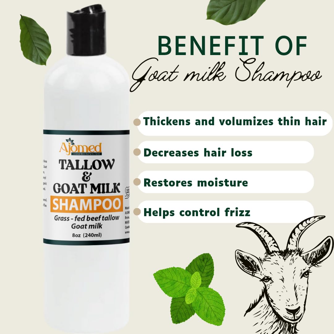 Beef Tallow & Goat Milk Shampoo and Conditioner Set | Handmade Hair Care for Thinning Relief - 8 Oz
