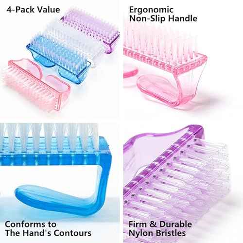 Handle Grip Nail Brush 4 Pack Nail Brushes Scrub Brush for Toes and Nails Hand Fingernail Cleaner Scrubbing Men Women