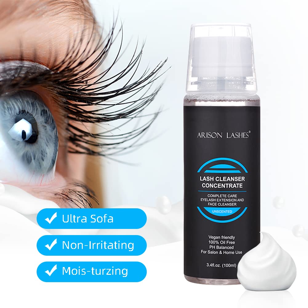 Lash Shampoo Concentrate - Foaming Eyelash Cleanser for Extensions | 100ml Makes 20 Bottles of 60ml (Unscented)
