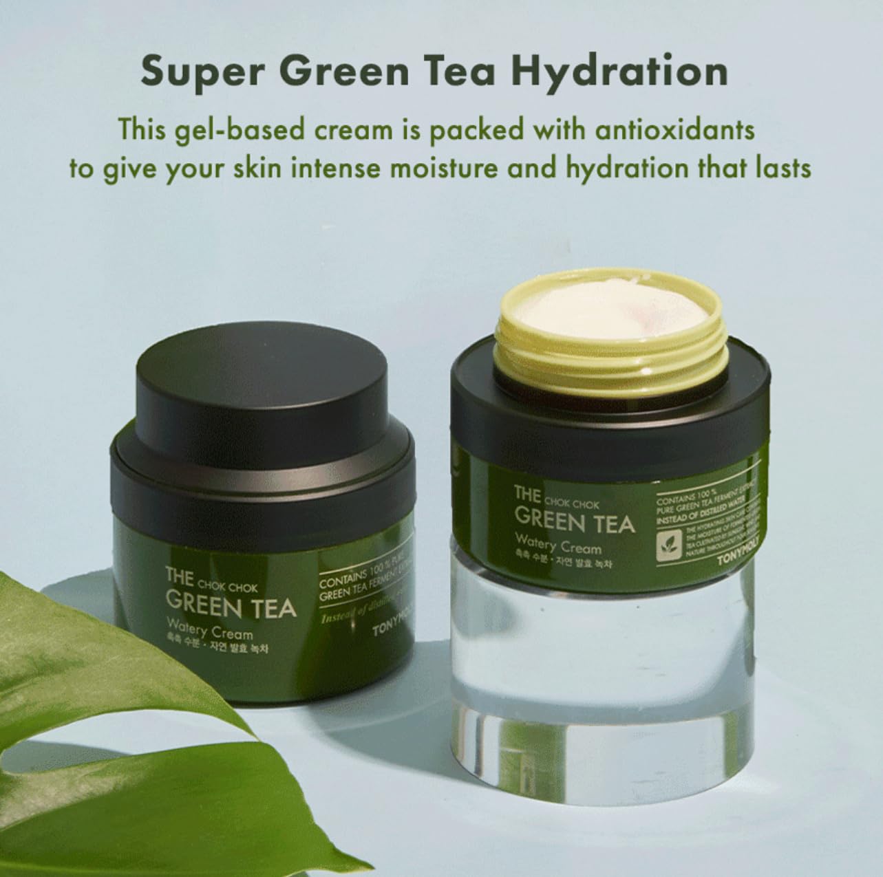 TONYMOLY The Chok Chok Green Tea Watery Moisturizer Cream – Intense Hydration with Fermented Green Tea Extract & Antioxidants, 3.4 oz