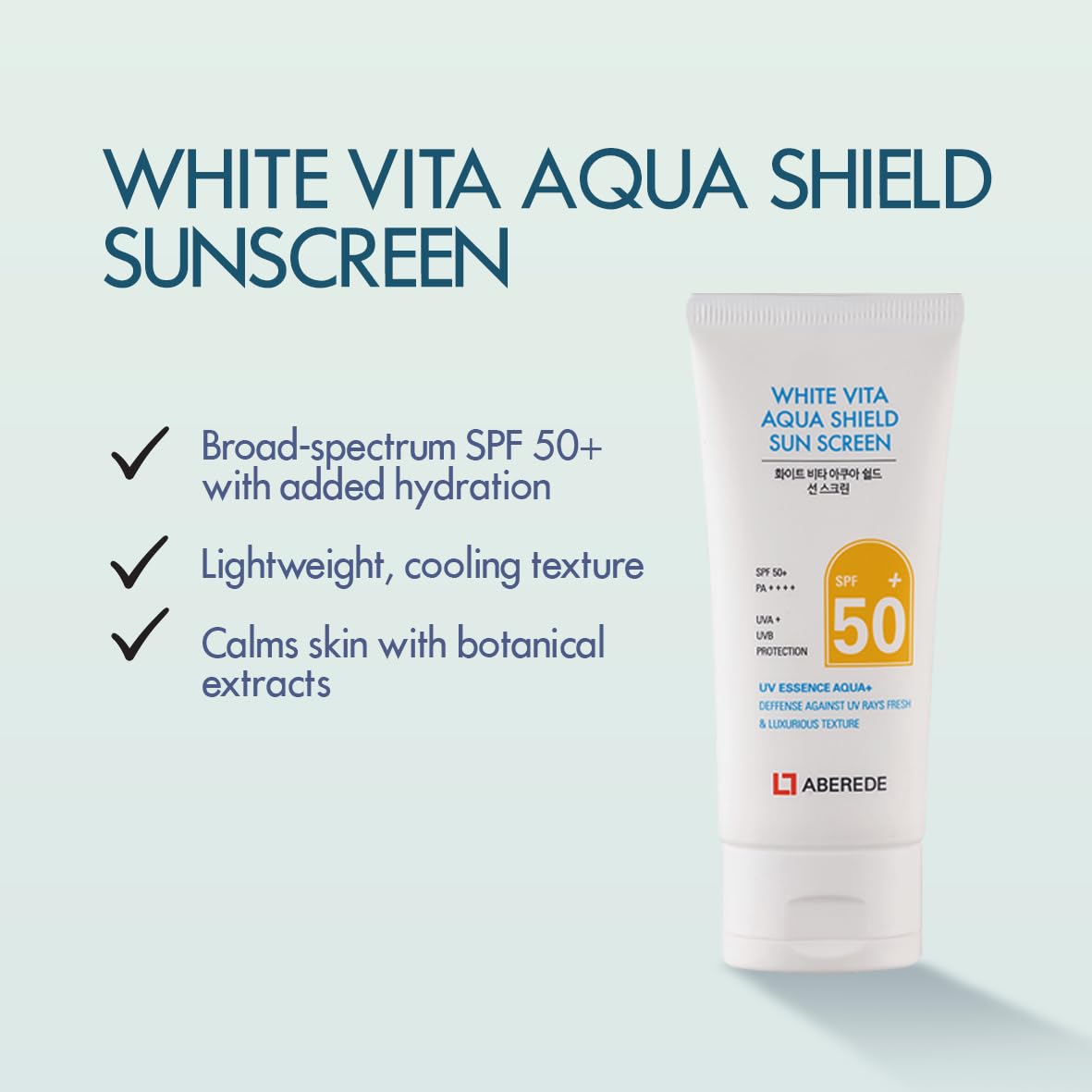 ABEREDE White Vita Aqua Korean Sunscreen SPF50+ PA++++ 1.69 fl oz/50ml, Lightweight No White Cast Essence Sunscream,Hydrating Daily Facial Sunblock with Triple Hyaluronic Acid nongreasy UV Protection