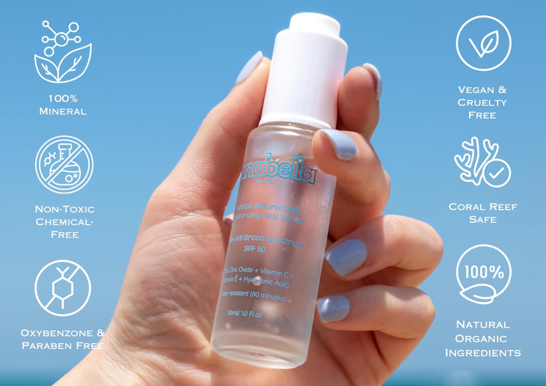 Natural Mineral & Invisible Moisturizing Serum with SPF 50 Lightweight Non-Greasy with Hyaluronic Acid Niacinamide Vitamin C Vitamin E & Non-Nano Zinc-Oxide