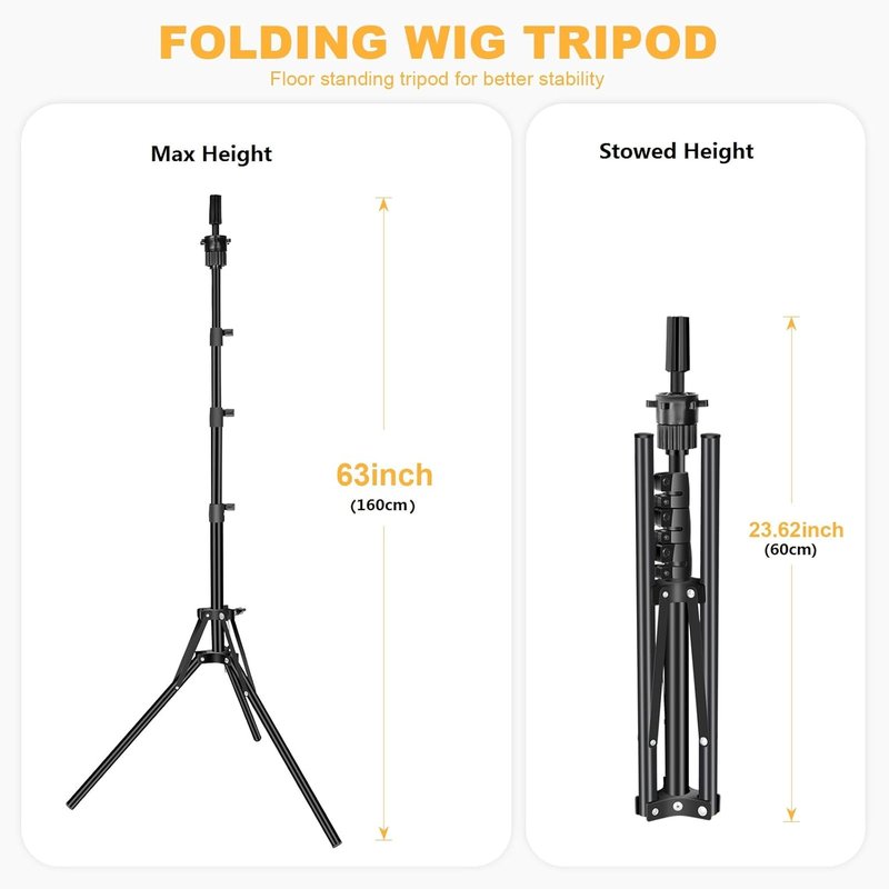 63-Inch Tall Wig Stand Tripod with 22-Inch Mannequin Head | Adjustable Holder & Wig Caps Kit for Styling Multiple Wigs