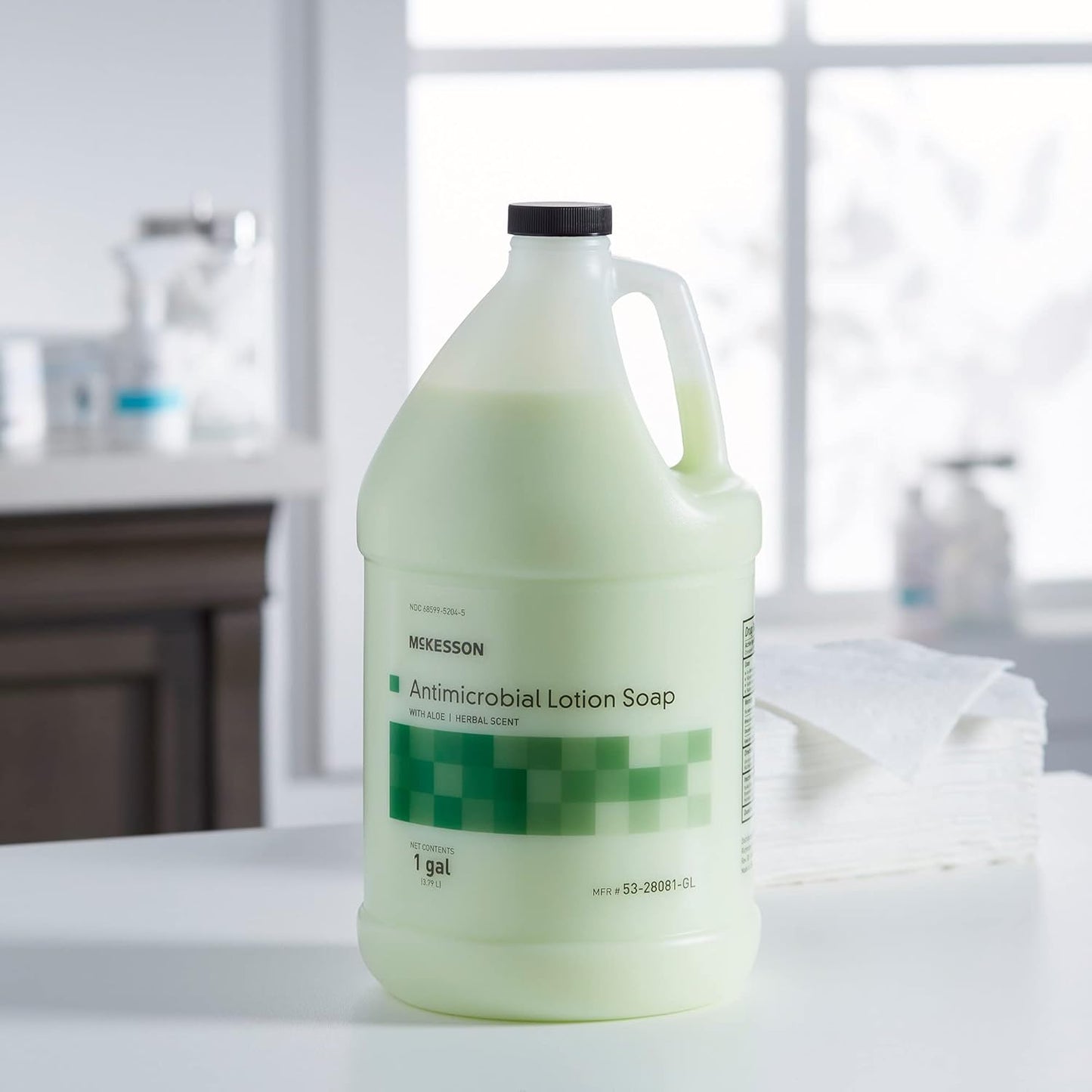 McKesson Antimicrobial Lotion Hand Soap - Aloe Infused, 1 Gallon Refill Bottle | Herbal Scent, Medical-Grade Cleanliness