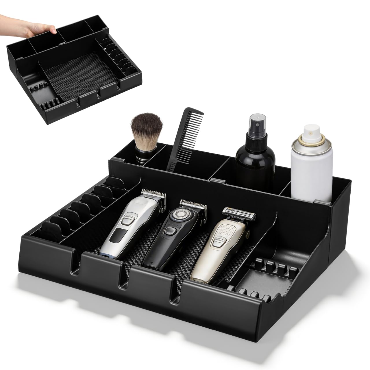 Beatifufu Barber Clipper Tray Organizer 15X12X4.33In Salon Storage Box with Multiple Slots for Clippers Guards Combs Haircut Tools Keeper Portable Hair Clippers Holder