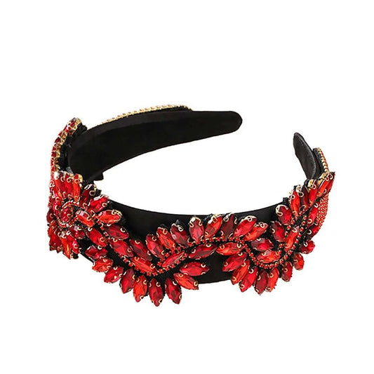 Jackcsale Rhinestone Headbands for Women, Baroque Crystal, Jeweled Decorative for Girls & Women (Red)