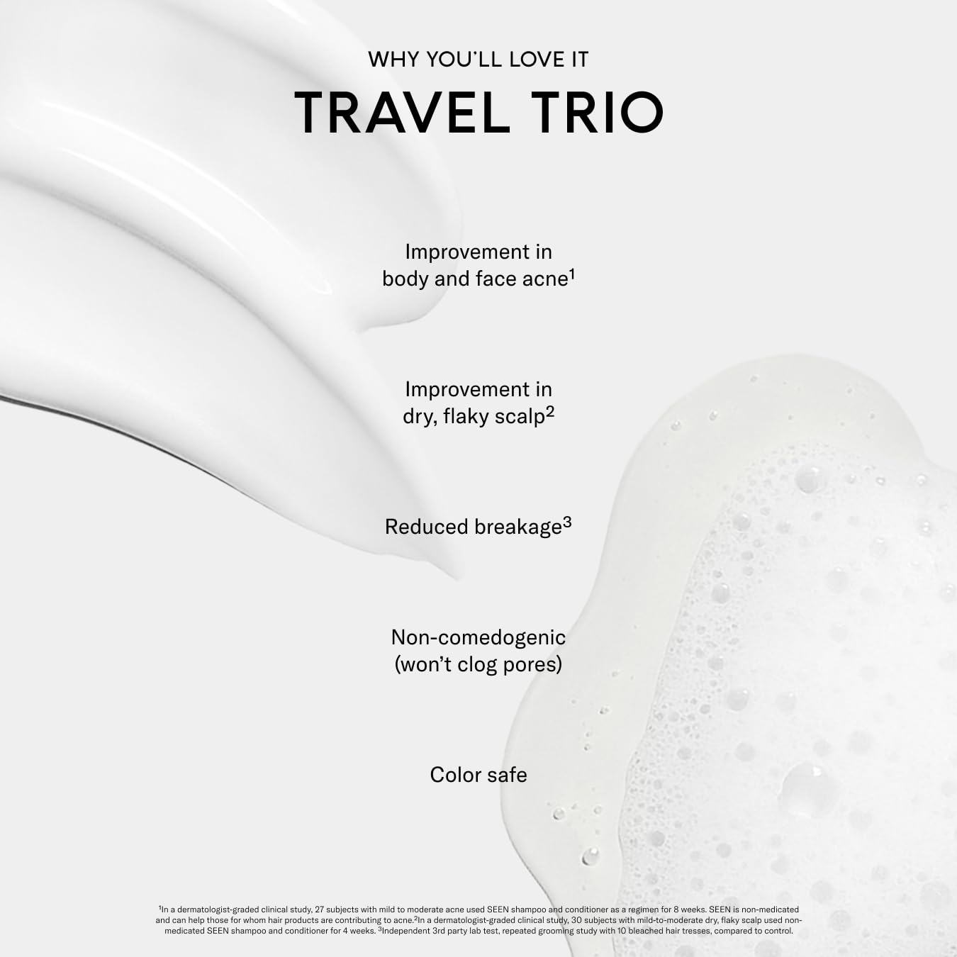 SEEN Travel Trio, Fragrance Free - Non-Comedogenic Blow-Out Hair Cream, Shampoo & Conditioner Set - Dermatologist-Developed- Reduces Frizz- Heat Protectant- Safe for Sensitive & Acne-Prone Skin