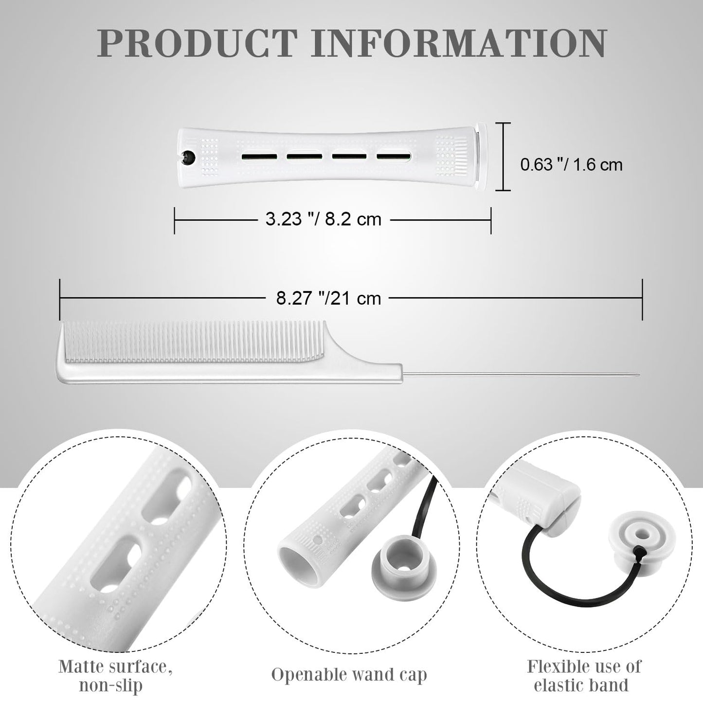 Chuangdi 24 Pcs Hair Perm Rods Plastic Cold Wave Perming Curlers Hair Rollers with Steel Pintail Comb Rat Tail Comb Tools for Hairdressing Styling(White,0.63 Inches)