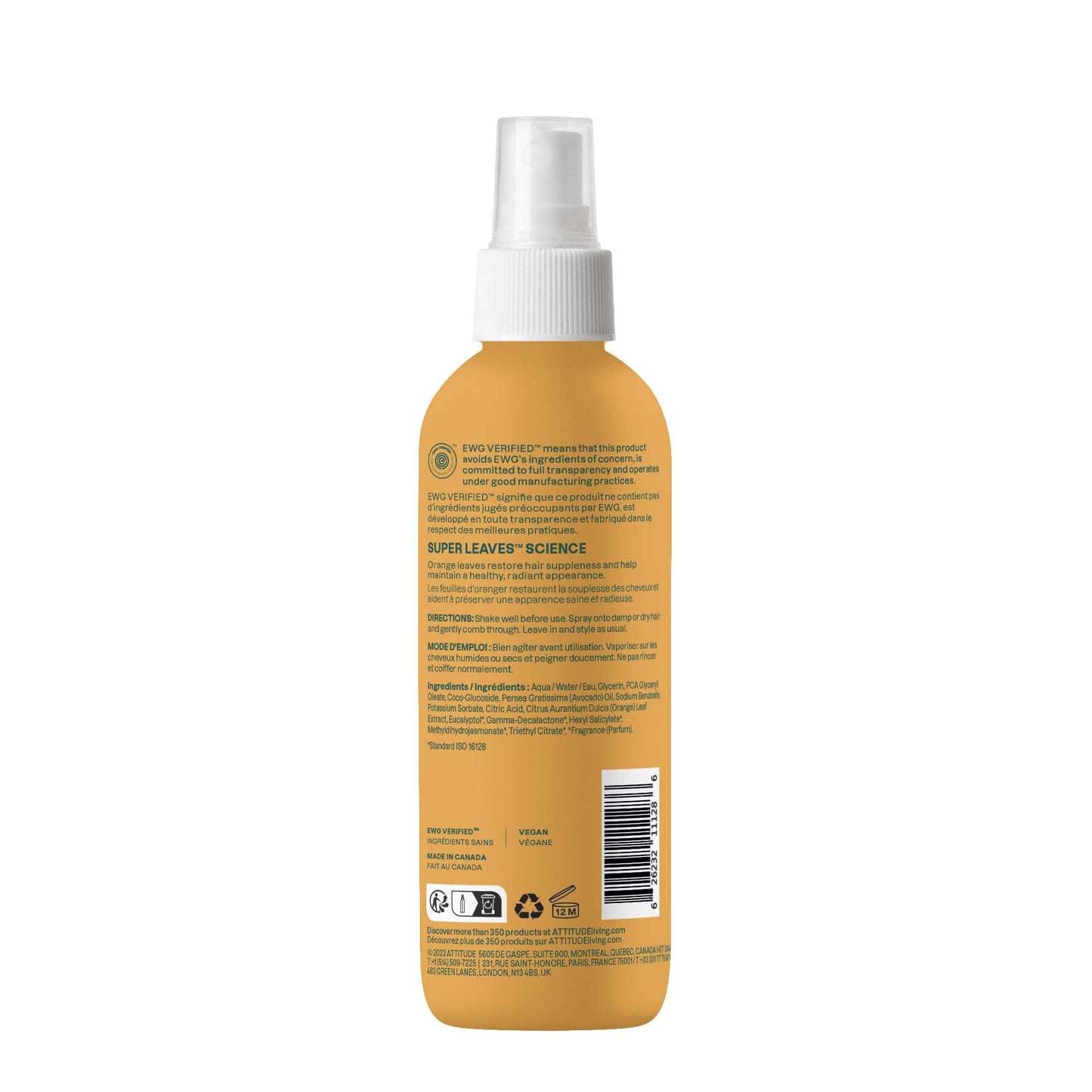 ATTITUDE Detangling Spray, EWG Verified, Vegan & Plant-Based Hair Care, Leave-In for Smooth & Manageable Hair, Orange Blossom & Eucalyptus, 8 Fl Oz