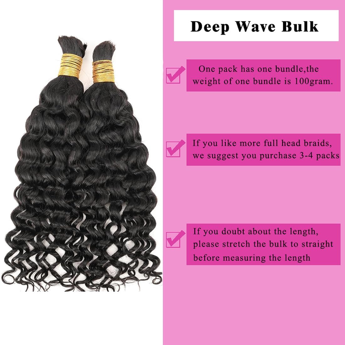 Misoun Human Braiding Hair for Boho Braids 16inch Water Wave Bulk Human Hair Extensions for Braiding Curly Loose Deep Wave Bulk 1 Bundle 100g No Weft Natural Black