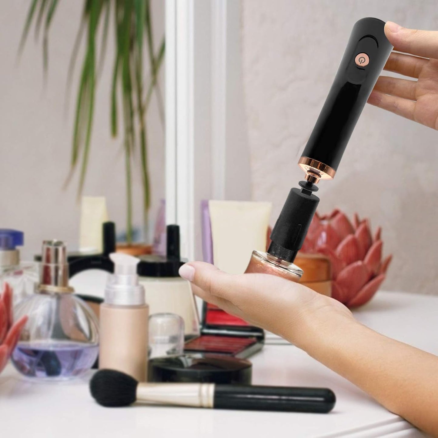 Nail Polish Mixer - Portable Electric Nail Lacquer Shaker with 2 Connectors | 8 Sizes for Even Mixing (Black)