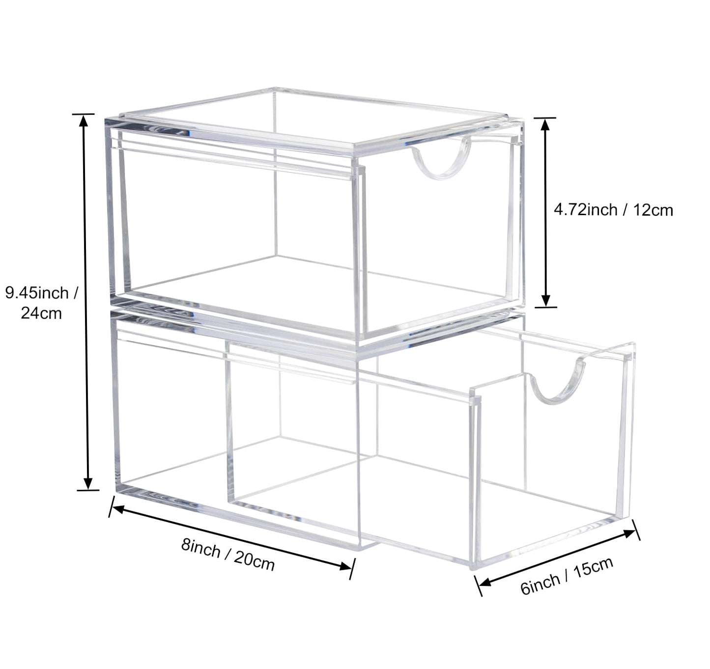 AMEITECH 2 Pack Clear Stackable Storage Drawer, Bathroom Makeup Organizer, Plastic Storage Bins, Acrylic Organization and Storage for Vanity, Kitchen Cabinets, Pantry, Undersink