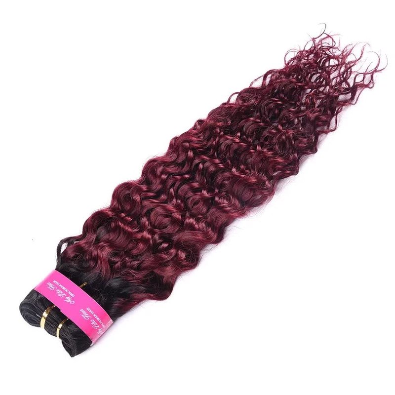 FEEL ME Ombre Water Wave Hair 1b/99j Dark Root Burgundy Ombre Brazilian Hair Bundles 8A Unprocessed Brazilian Virgin Hair 100% Ombre Human Hair Weave Bundles Extension 100g 16 Inch