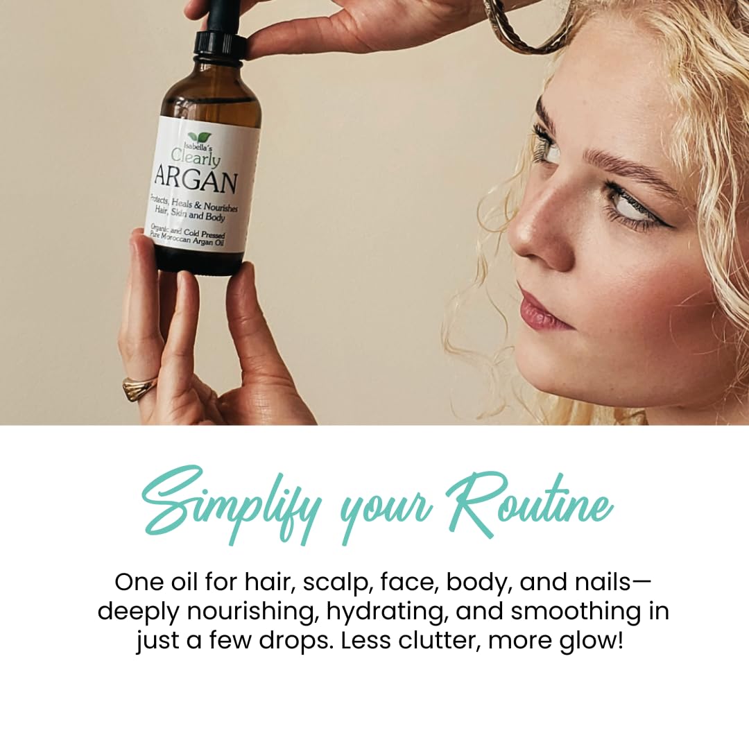 Clearly ARGAN Oil for Hair - 100% Pure Organic Cold Pressed Moroccan Oil | Virgin & Unrefined in Glass Bottle - 4 oz