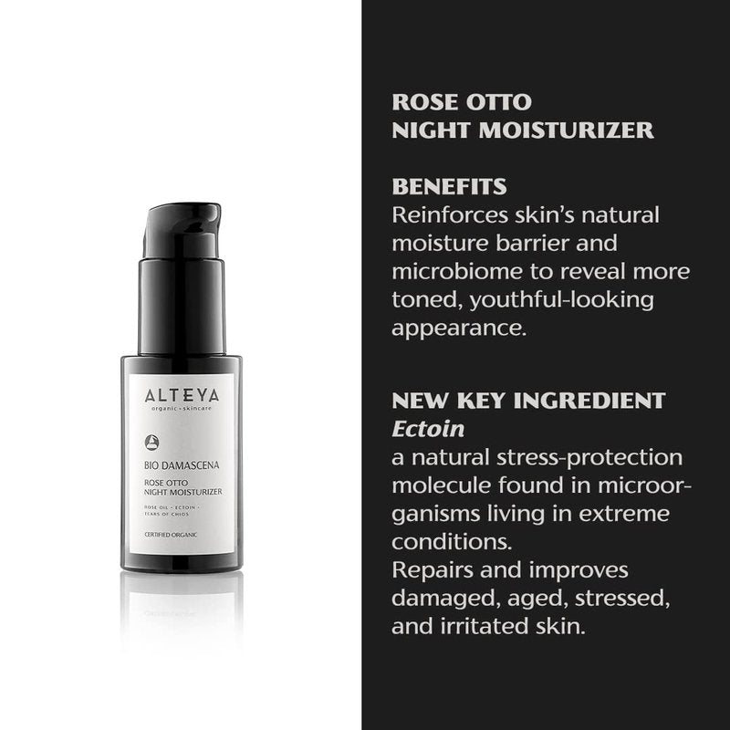 Alteya Organics Night Moisturizer Certified Organic Skin Care 1.7 Fl Oz/50 mL Bio Damascena Award-Winning Face Cream With Organic Bulgarian Rose Oil Hydrating, Toning and Rejuvenating