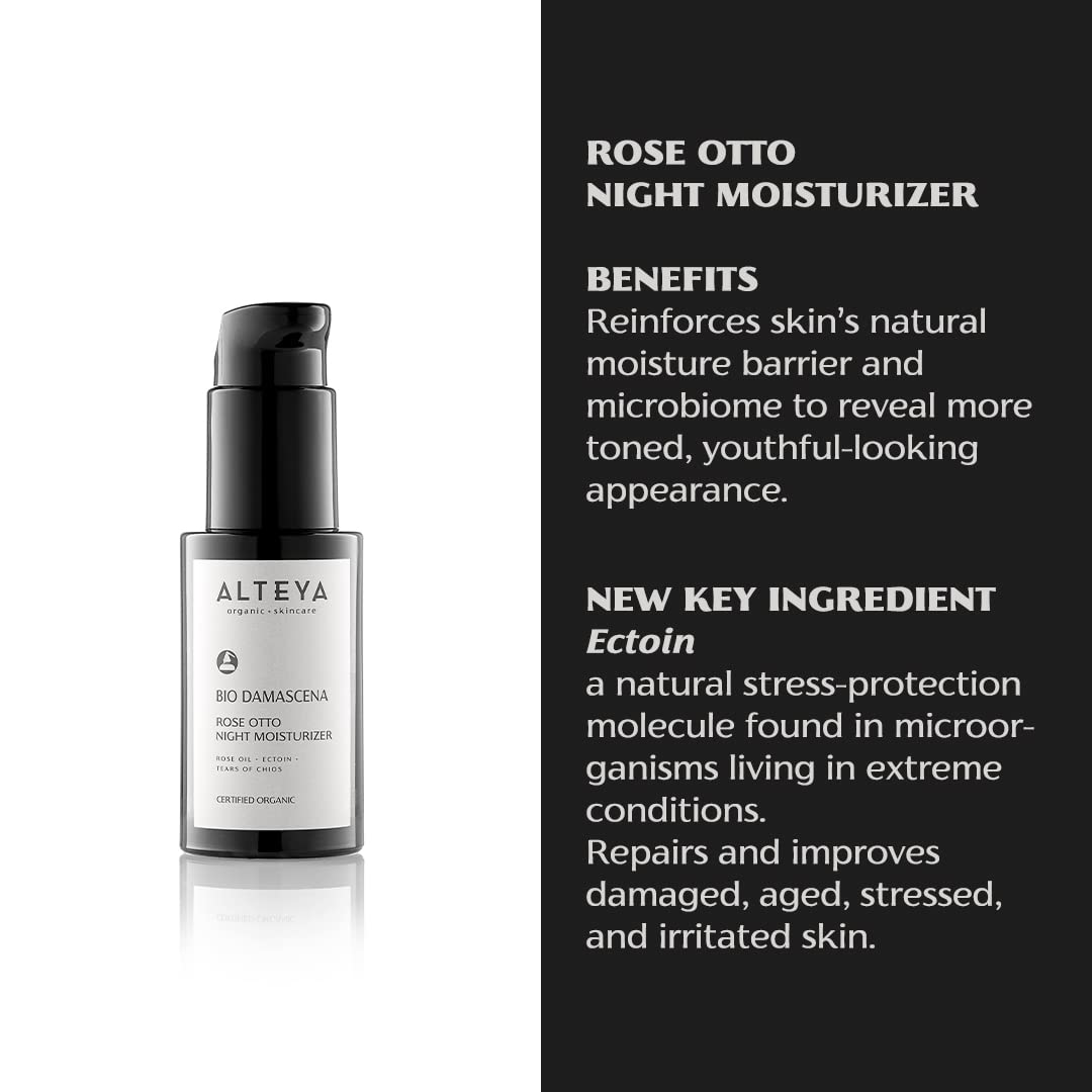 Alteya Organics Night Moisturizer Certified Organic Skin Care 1.7 Fl Oz/50 mL Bio Damascena Award-Winning Face Cream With Organic Bulgarian Rose Oil Hydrating, Toning and Rejuvenating