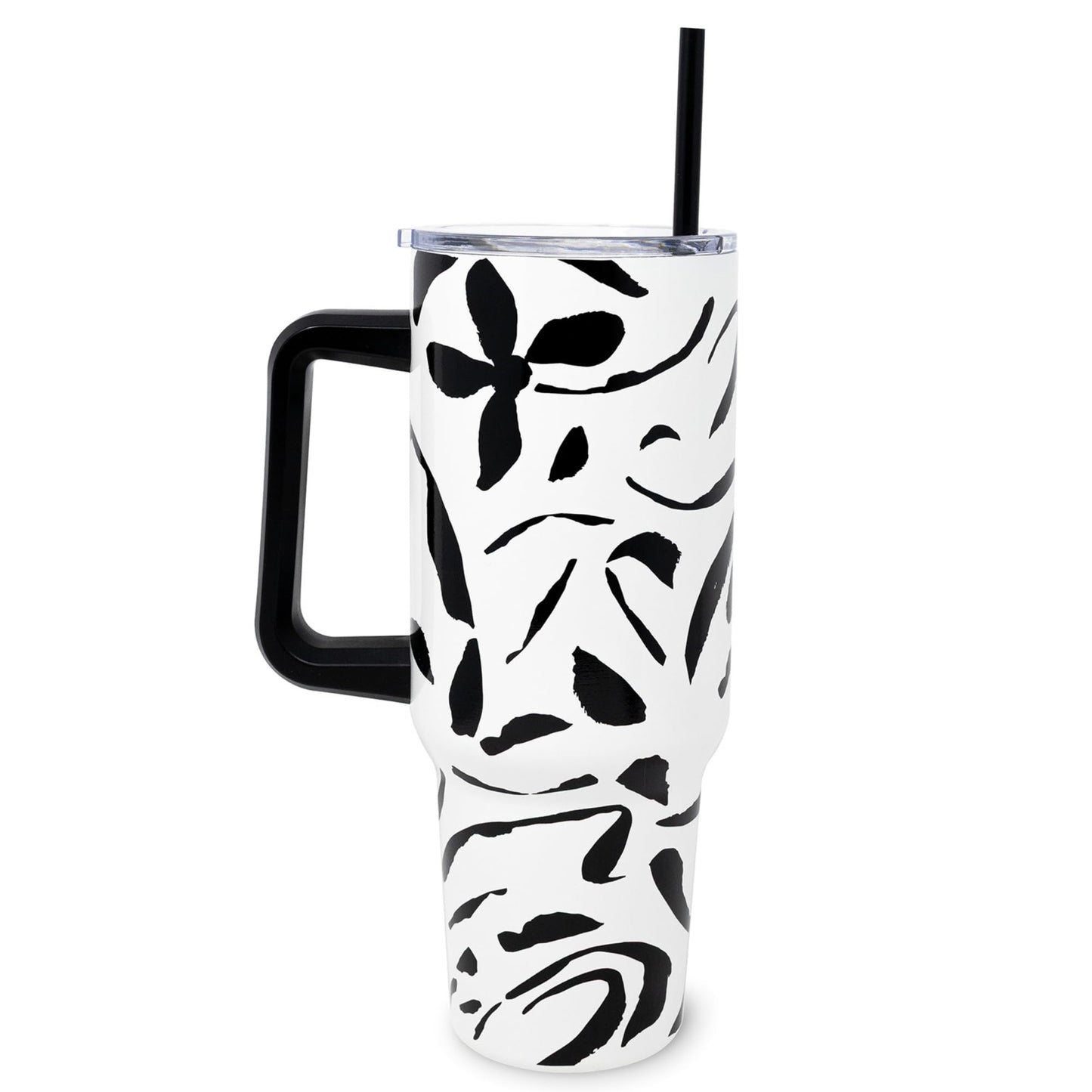 kate spade new york 40 Ounce Tumbler with Handle and Straw, Double Wall Stainless Steel Insulated Cup, Cupholder Friendly 40 oz Cup, Metal Drinking Cup for Hot or Cold Drinks (Painters Garden)