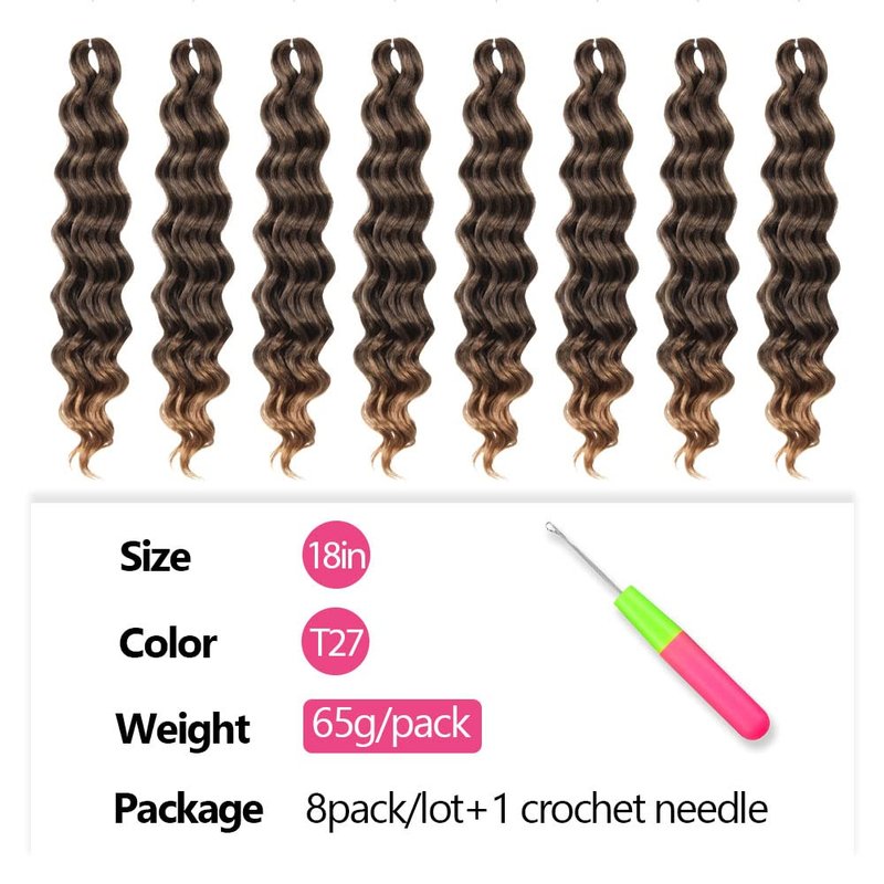 Ocean Wave Crochet Hair - 18 Inch Soft Deep Twist Braids | Synthetic Wavy Extensions (T27 Ombre Honey Blonde)
