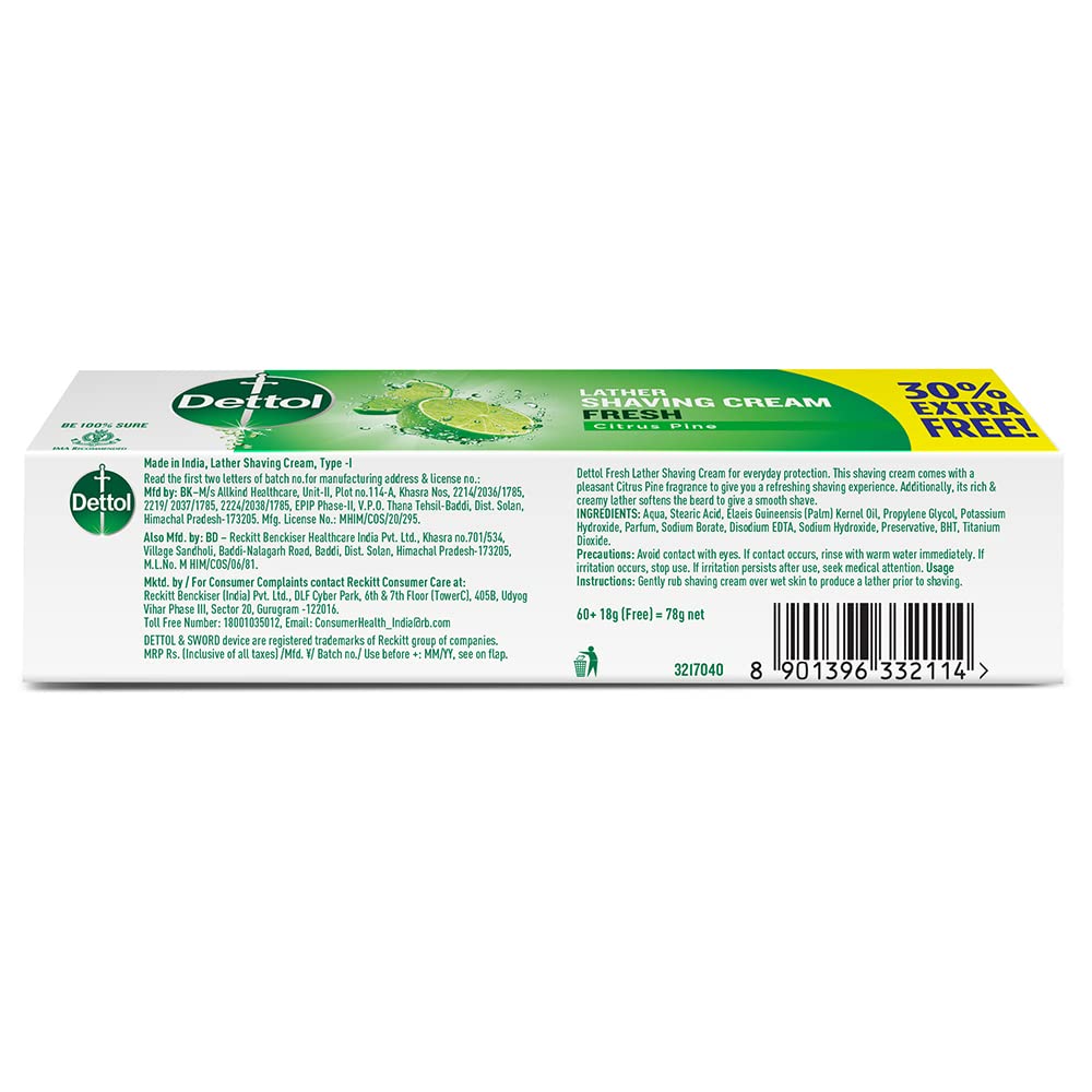 Dettol Everyday Protection fresh Lather Shaving Cream 78g