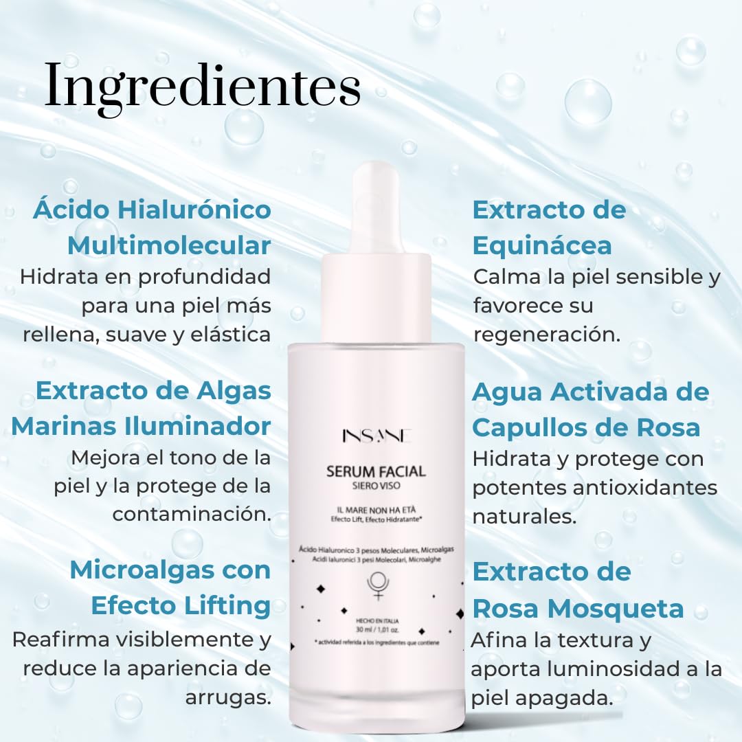 INSANE GLOW Multi-Molecular Hyaluronic Acid + Seaweed Face Serum – Anti-Aging, Hydrating & Firming for Sensitive Skin with Low, Medium & High Molecular Weight HA, Anti-Pollution Seaweed & Microalgae