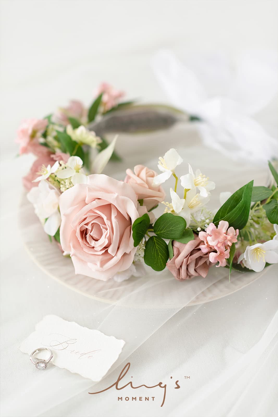 Ling's moment Bridal Flower Crown in Pink