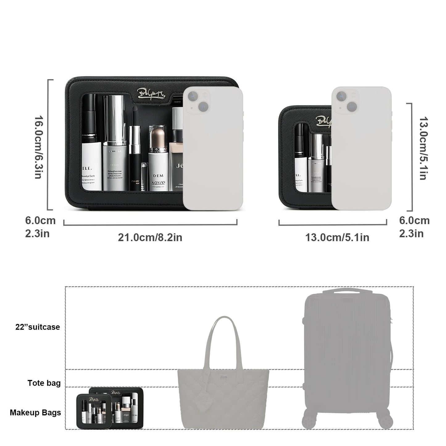 BOYATU Clear Makeup Bag Cosmetic Case: Small Make up Bags for Purse - TSA approved Toiletry Bag for Women - Waterproof Travel Pouch with Zipper - Cute Makeup Organizer Skincare Bag for Car (Black)