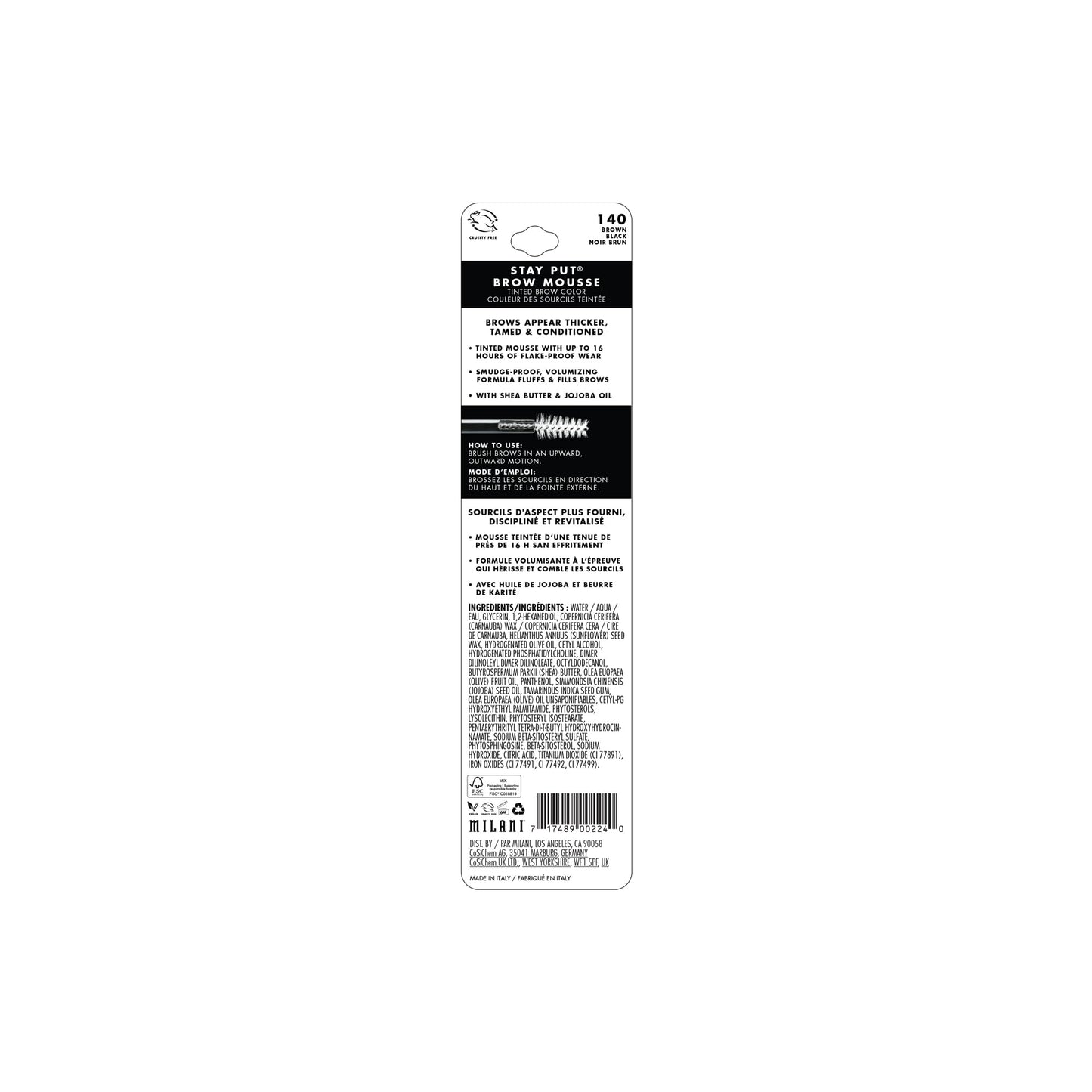 Milani Brow Tint- Stay Put Tinted Brow Mousse, Nourishing, High-Pigment infused with Shea Butter, Jojoba Seed Oil & Panthenol Vitamin B5