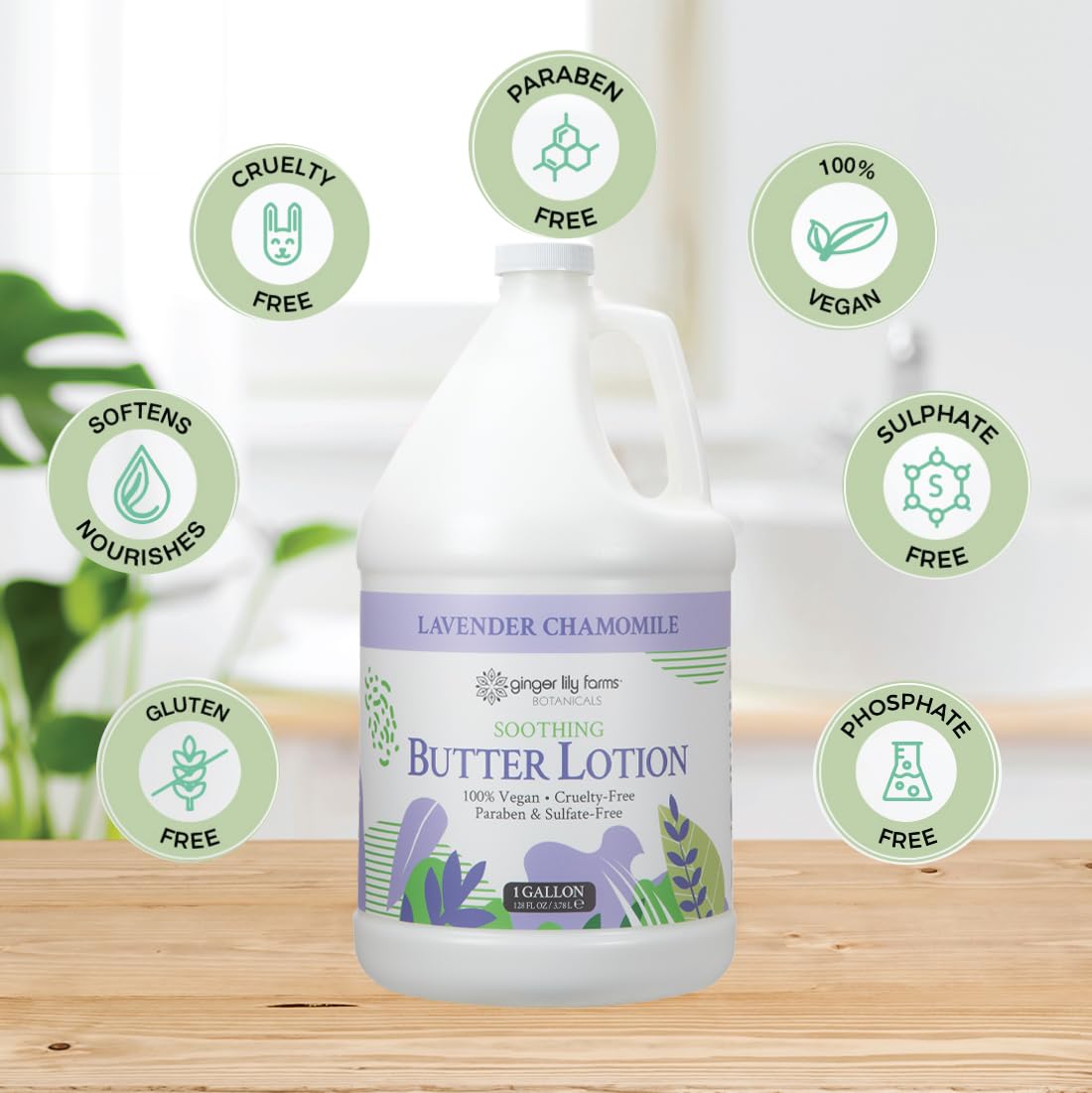Ginger Lily Farms Soothing Butter Lotion - Vegan Lavender Chamomile Scent | 1 Gallon Refill for Dry Skin