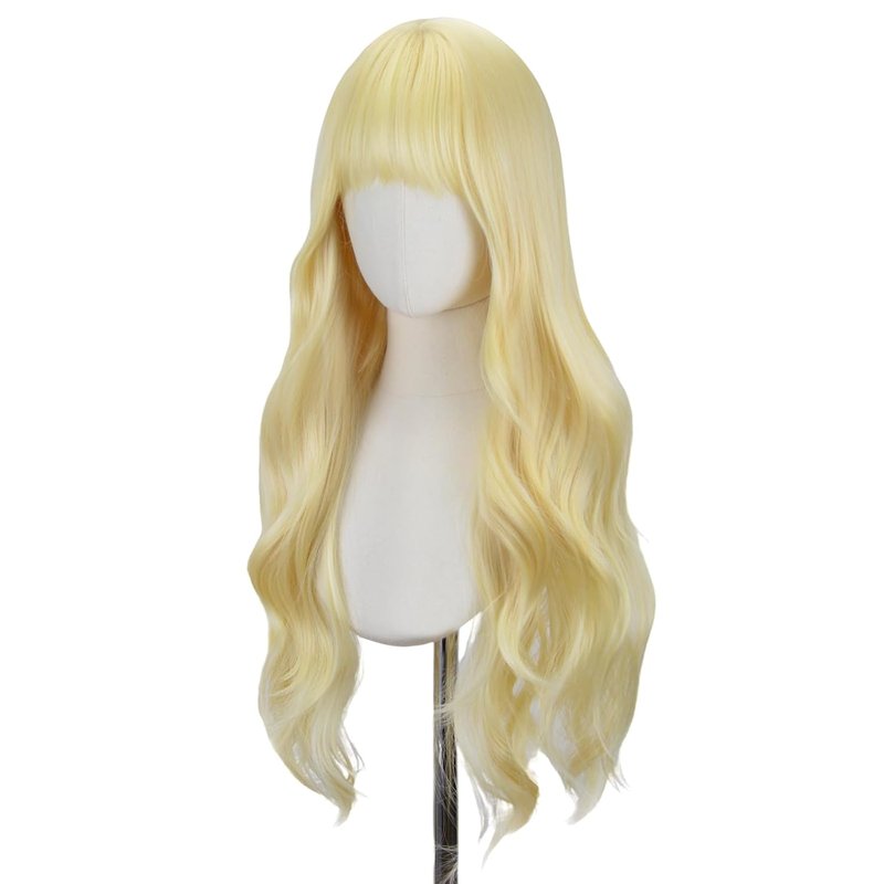 Blonde Wig with Bangs for Women - 26 Inch Long Wavy Synthetic Heat Resistant Hair | Natural Look for Daily Use & Cosplay