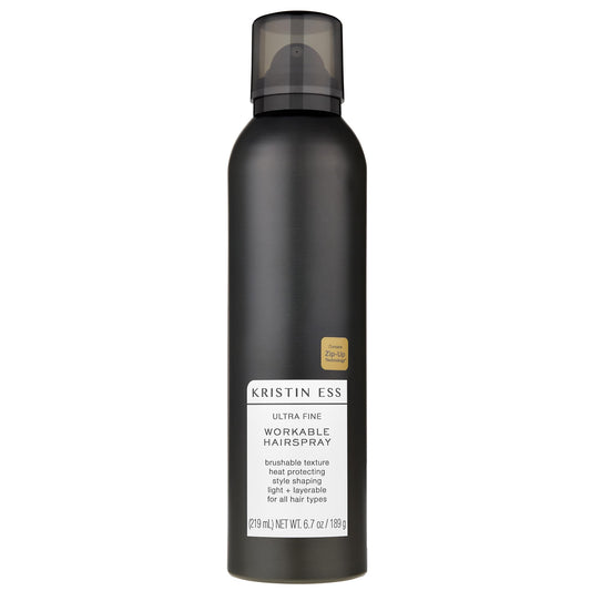 Kristin Ess Ultra Fine Professional Hairspray + Heat Protectant for Hair - Lightweight Hold for Women - Volumizing Anti Frizz Hair Styling - Brushable, Flexible Styling + Finishing Spray - Color Safe