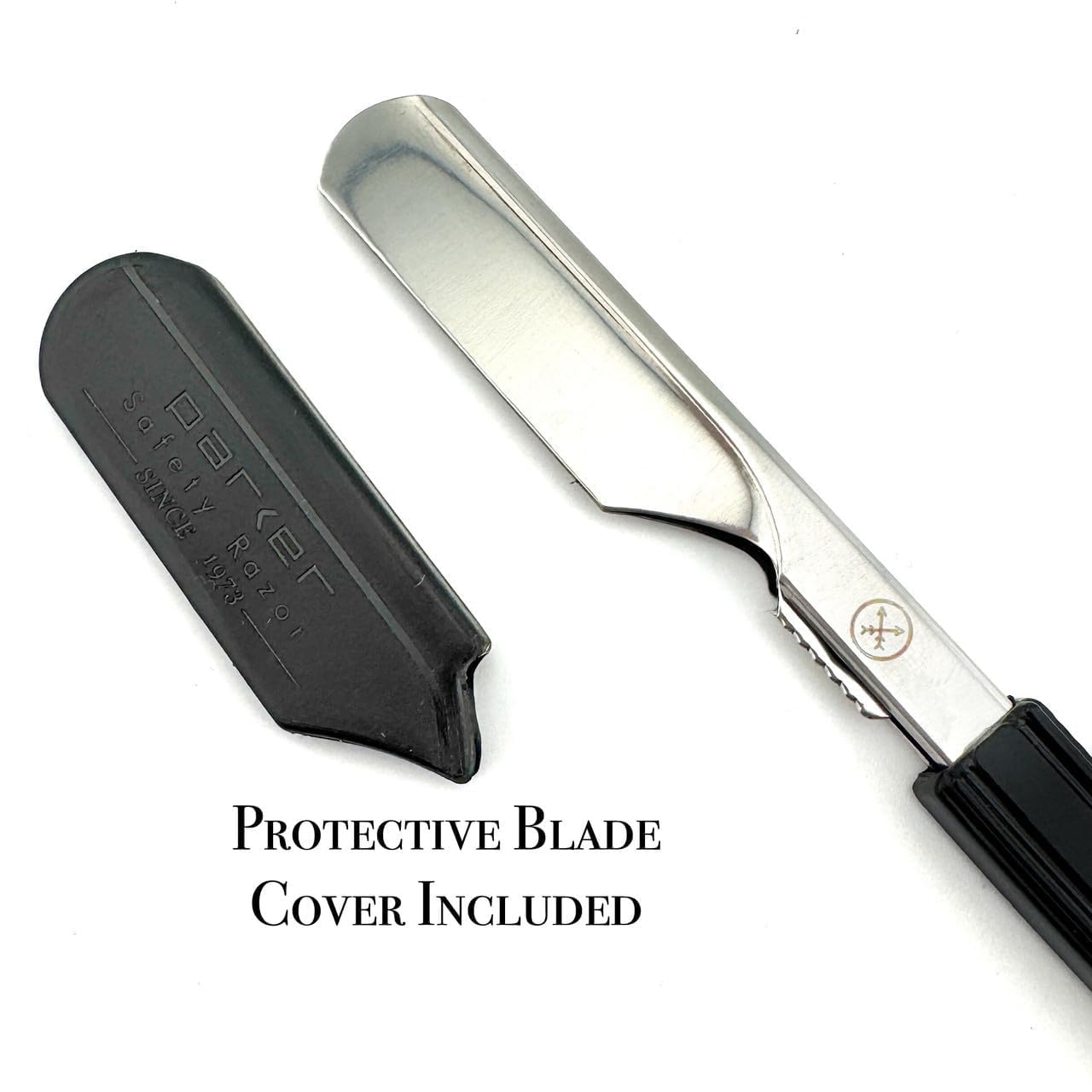 Parker Director Chrome Non-Folding Straight Barber Razor – Japanese-Style Shavette with Stainless Steel Arm, Ergonomic Black Handle & Blade Protector Cap – Ideal for Professionals - 5 Blades Included
